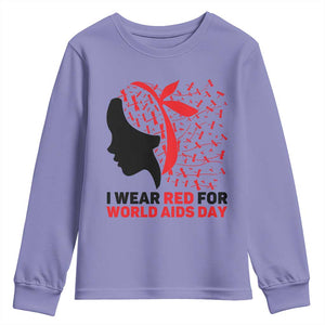I Wear Red For World AIDS Day Youth Sweatshirt HIV Awareness Dragonfly Support Gift TS12 Violet Print Your Wear