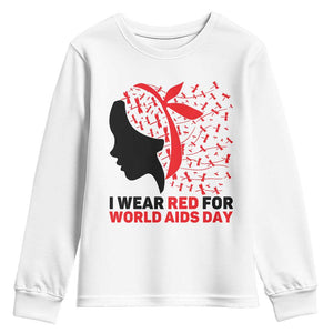 I Wear Red For World AIDS Day Youth Sweatshirt HIV Awareness Dragonfly Support Gift TS12 White Print Your Wear