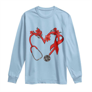 Healthcare Hero HIV Awareness Long Sleeve Shirt Red Ribbon Support Gift TS12 Light Blue Print Your Wear