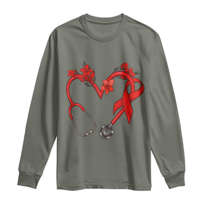 Healthcare Hero HIV Awareness Long Sleeve Shirt Red Ribbon Support Gift TS12 Military Green Print Your Wear