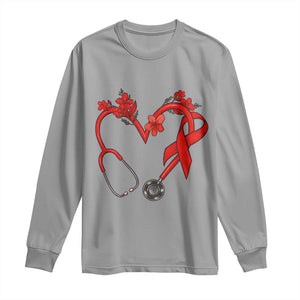 Healthcare Hero HIV Awareness Long Sleeve Shirt Red Ribbon Support Gift TS12 Sport Gray Print Your Wear