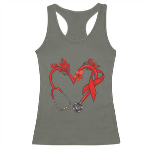 Healthcare Hero HIV Awareness Racerback Tank Top Red Ribbon Support Gift TS12 Military Green Print Your Wear