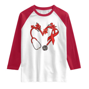 Healthcare Hero HIV Awareness Raglan Shirt Red Ribbon Support Gift TS12 White Red Print Your Wear
