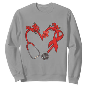 Healthcare Hero HIV Awareness Sweatshirt Red Ribbon Support Gift TS12 Sport Gray Print Your Wear