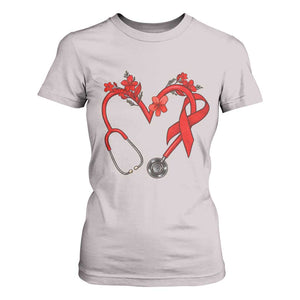 Healthcare Hero HIV Awareness T Shirt For Women Red Ribbon Support Gift TS12 Ice Gray Print Your Wear