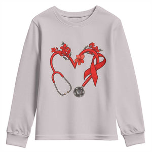 Healthcare Hero HIV Awareness Youth Sweatshirt Red Ribbon Support Gift TS12 Ice Gray Print Your Wear