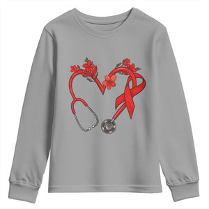 Healthcare Hero HIV Awareness Youth Sweatshirt Red Ribbon Support Gift TS12 Sport Gray Print Your Wear
