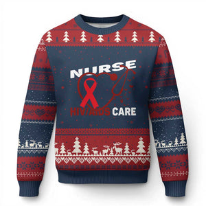 Healthcare Hero HIV AIDS Care Nurse Gift Ugly Christmas Sweater TS12 Navy Red Print Your Wear