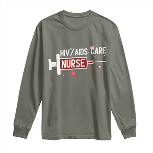 HIV AIDS Care Nurse Long Sleeve Shirt Red Ribbon Support Gift TS12 Military Green Print Your Wear
