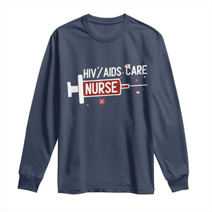 HIV AIDS Care Nurse Long Sleeve Shirt Red Ribbon Support Gift TS12 Navy Print Your Wear