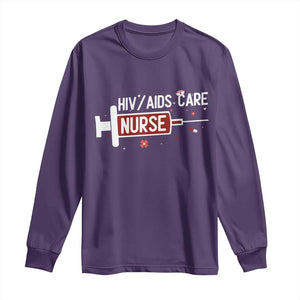HIV AIDS Care Nurse Long Sleeve Shirt Red Ribbon Support Gift TS12 Purple Print Your Wear