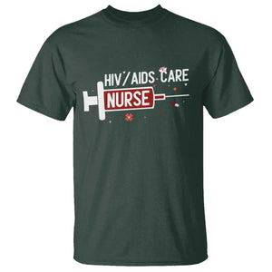 HIV AIDS Care Nurse T Shirt Red Ribbon Support Gift TS12 Dark Forest Green Print Your Wear