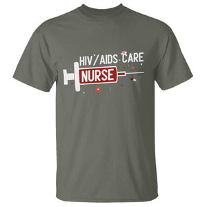 HIV AIDS Care Nurse T Shirt Red Ribbon Support Gift TS12 Military Green Print Your Wear