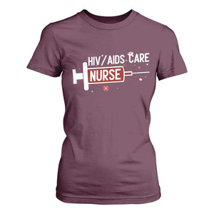 HIV AIDS Care Nurse T Shirt For Women Red Ribbon Support Gift TS12 Maroon Print Your Wear