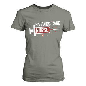 HIV AIDS Care Nurse T Shirt For Women Red Ribbon Support Gift TS12 Military Green Print Your Wear