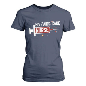 HIV AIDS Care Nurse T Shirt For Women Red Ribbon Support Gift TS12 Navy Print Your Wear