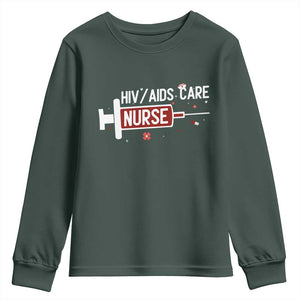 HIV AIDS Care Nurse Youth Sweatshirt Red Ribbon Support Gift TS12 Dark Forest Green Print Your Wear