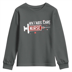 HIV AIDS Care Nurse Youth Sweatshirt Red Ribbon Support Gift TS12 Dark Heather Print Your Wear