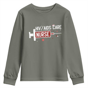 HIV AIDS Care Nurse Youth Sweatshirt Red Ribbon Support Gift TS12 Military Green Print Your Wear