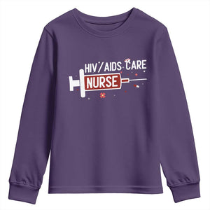 HIV AIDS Care Nurse Youth Sweatshirt Red Ribbon Support Gift TS12 Purple Print Your Wear