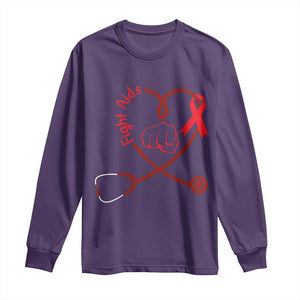 Fight AIDS Nurse Long Sleeve Shirt Red Ribbon HIV Awareness Gift TS12 Purple Print Your Wear
