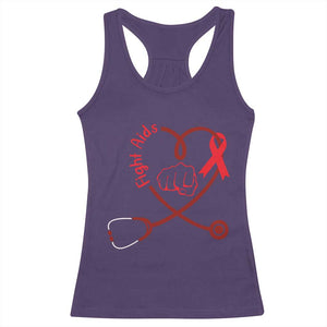 Fight AIDS Nurse Racerback Tank Top Red Ribbon HIV Awareness Gift TS12 Purple Print Your Wear