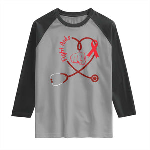 Fight AIDS Nurse Raglan Shirt Red Ribbon HIV Awareness Gift TS12 Sport Gray Black Print Your Wear
