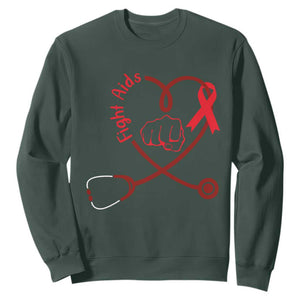 Fight AIDS Nurse Sweatshirt Red Ribbon HIV Awareness Gift TS12 Dark Forest Green Print Your Wear
