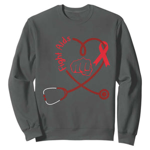 Fight AIDS Nurse Sweatshirt Red Ribbon HIV Awareness Gift TS12 Dark Heather Print Your Wear