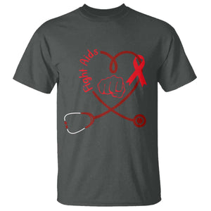 Fight AIDS Nurse T Shirt Red Ribbon HIV Awareness Gift TS12 Dark Heather Print Your Wear