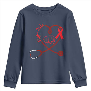 Fight AIDS Nurse Youth Sweatshirt Red Ribbon HIV Awareness Gift TS12 Navy Print Your Wear