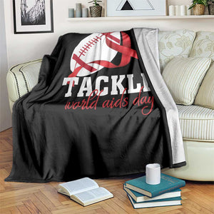 Tackle World AIDS Day Throw Blanket Red Ribbon Football Awareness Gift TS12 Print Your Wear