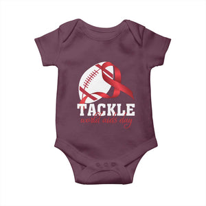 Tackle World AIDS Day Baby Onesie Red Ribbon Football Awareness Gift TS12 Maroon Print Your Wear