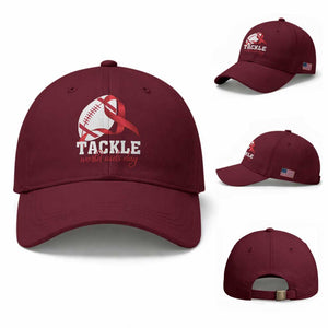 Tackle World AIDS Day Baseball Cap Red Ribbon Football Awareness Gift TS12 Baseball Cap Universal Fit Maroon Print Your Wear