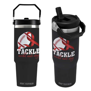 Tackle World AIDS Day Flip Straw Tumbler Red Ribbon Football Awareness Gift TS12 One Size: 30 oz Black Print Your Wear