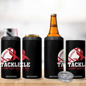 Tackle World AIDS Day 4 in 1 Can Cooler Tumbler Red Ribbon Football Awareness Gift TS12 Print Your Wear