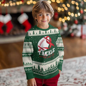 Tackle World AIDS Day Ugly Christmas Sweater Red Ribbon Football Awareness Gift TS12 Forest Green Beige Print Your Wear
