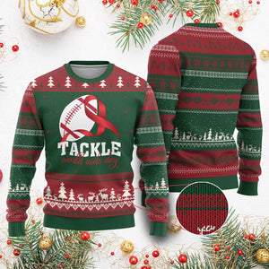 Tackle World AIDS Day Ugly Christmas Sweater Red Ribbon Football Awareness Gift TS12 Red Green Print Your Wear