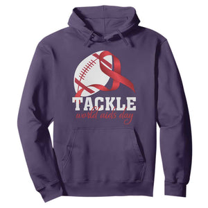 Tackle World AIDS Day Hoodie Red Ribbon Football Awareness Gift TS12 Purple Print Your Wear