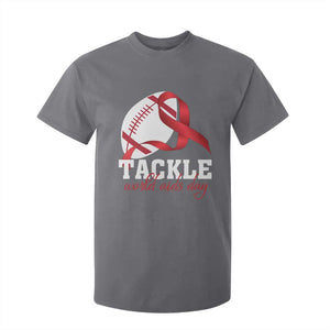 Tackle World AIDS Day T Shirt For Kid Red Ribbon Football Awareness Gift TS12 Charcoal Print Your Wear