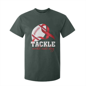 Tackle World AIDS Day T Shirt For Kid Red Ribbon Football Awareness Gift TS12 Dark Forest Green Print Your Wear