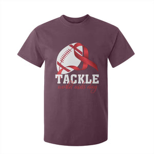 Tackle World AIDS Day T Shirt For Kid Red Ribbon Football Awareness Gift TS12 Maroon Print Your Wear
