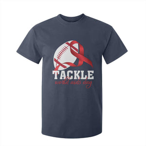 Tackle World AIDS Day T Shirt For Kid Red Ribbon Football Awareness Gift TS12 Navy Print Your Wear