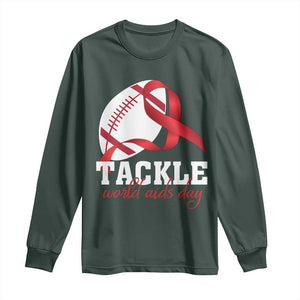 Tackle World AIDS Day Long Sleeve Shirt Red Ribbon Football Awareness Gift TS12 Dark Forest Green Print Your Wear