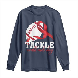 Tackle World AIDS Day Long Sleeve Shirt Red Ribbon Football Awareness Gift TS12 Navy Print Your Wear