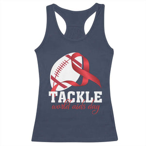 Tackle World AIDS Day Racerback Tank Top Red Ribbon Football Awareness Gift - Print Your Wear