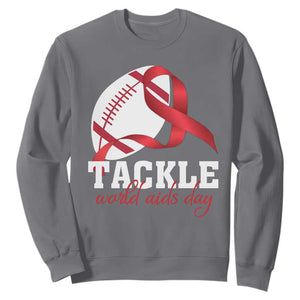 Tackle World AIDS Day Sweatshirt Red Ribbon Football Awareness Gift TS12 Charcoal Print Your Wear
