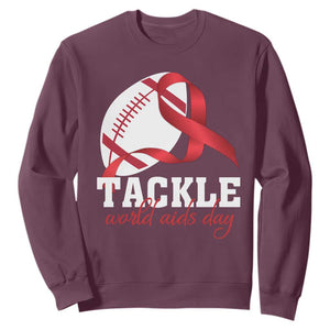 Tackle World AIDS Day Sweatshirt Red Ribbon Football Awareness Gift TS12 Maroon Print Your Wear
