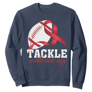 Tackle World AIDS Day Sweatshirt Red Ribbon Football Awareness Gift TS12 Navy Print Your Wear