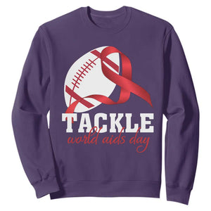 Tackle World AIDS Day Sweatshirt Red Ribbon Football Awareness Gift TS12 Purple Print Your Wear